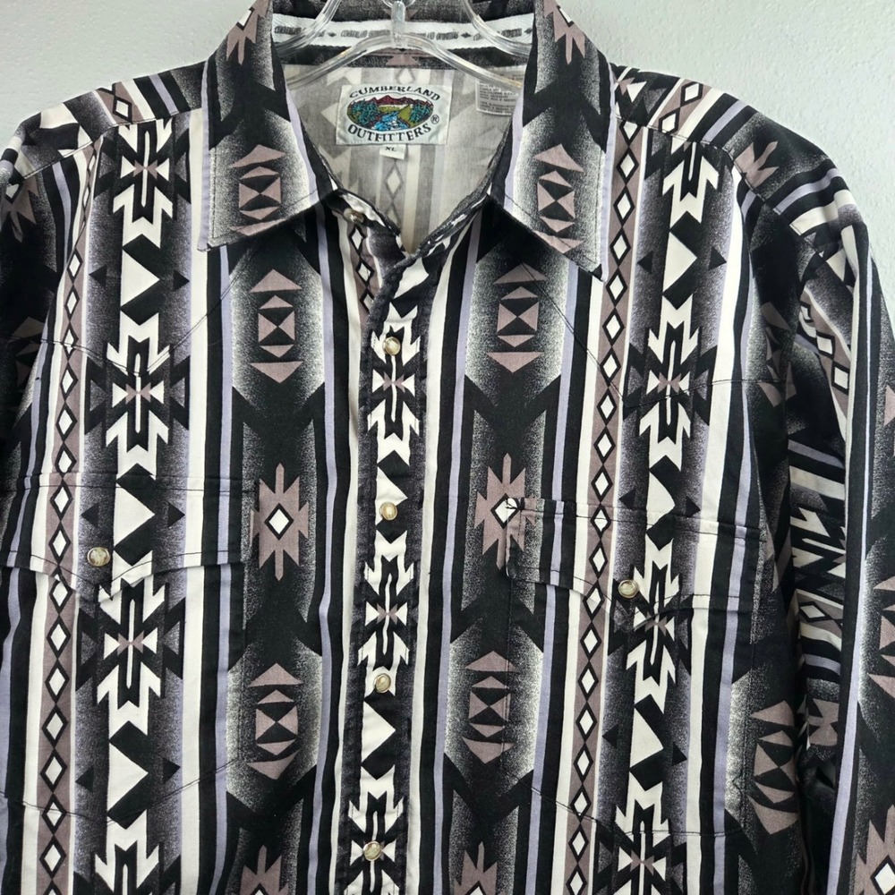 Cumberland Outfitters Mens XL‎ Western Snap Shirt Aztec Geometric Tribal Black